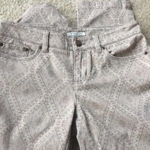 Beige Patterned Crop Jeans
